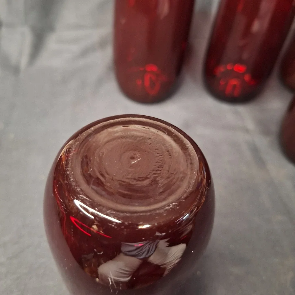 Set of 7 Ruby‎ Red Glass Tumblers Vintage Minimalist Drinking Glasses 4.25 Inch